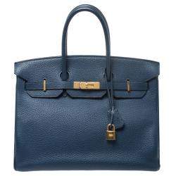 Hermes Blue De Malte Togo Leather Gold Hardware Birkin 35 Bag