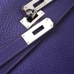 Pre Owned Hermes Ultraviolet Clemence Leather Palladium Hardware Kelly Retourne 35 Bag