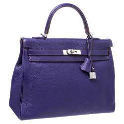 Pre Owned Hermes Ultraviolet Clemence Leather Palladium Hardware Kelly Retourne 35 Bag