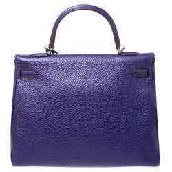 Pre Owned Hermes Ultraviolet Clemence Leather Palladium Hardware Kelly Retourne 35 Bag