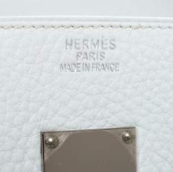 Hermes White Taurillon Clemence Leather Palladium Hardware Shoulder Birkin 42 Bag
