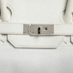 Hermes White Taurillon Clemence Leather Palladium Hardware Shoulder Birkin 42 Bag