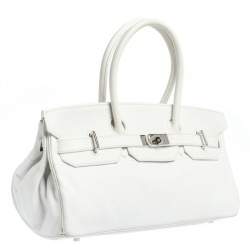 Hermes White Taurillon Clemence Leather Palladium Hardware Shoulder Birkin 42 Bag