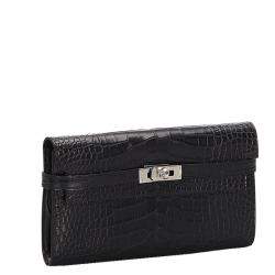 Hermes Black Alligator Leather Kelly Wallet