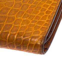 Pre Owned Hermes Orange Alligator Bearn Gusset Wallet