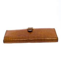 Pre Owned Hermes Orange Alligator Bearn Gusset Wallet