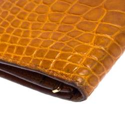 Pre Owned Hermes Orange Alligator Bearn Gusset Wallet