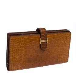 Pre Owned Hermes Orange Alligator Bearn Gusset Wallet