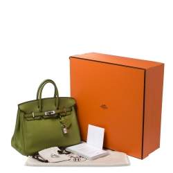 Hermes Apple Green Swift Leather Palladium Hardware Birkin 25 Bag