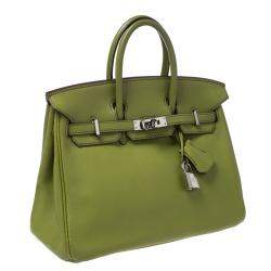 Hermes Apple Green Swift Leather Palladium Hardware Birkin 25 Bag