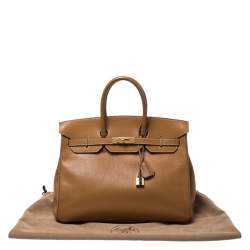 Pre Owned Hermes Natural Sable Ardennes Leather Gold Hardware Birkin 35 Bag