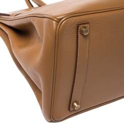 Pre Owned Hermes Natural Sable Ardennes Leather Gold Hardware Birkin 35 Bag
