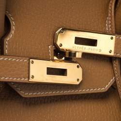 Pre Owned Hermes Natural Sable Ardennes Leather Gold Hardware Birkin 35 Bag
