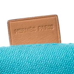 Pre Owned Hermes Blue Atoll Canvas Beach Tote
