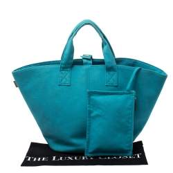 Pre Owned Hermes Blue Atoll Canvas Beach Tote