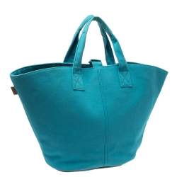 Pre Owned Hermes Blue Atoll Canvas Beach Tote