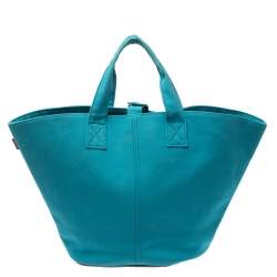 Pre Owned Hermes Blue Atoll Canvas Beach Tote