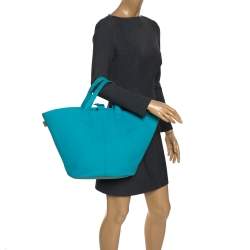 Pre Owned Hermes Blue Atoll Canvas Beach Tote