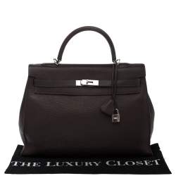 Pre Owned Hermes Cacao Togo Leather Palladium Hardware Kelly Sellier 35 Bag