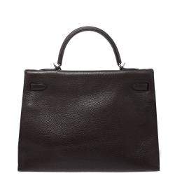 Pre Owned Hermes Cacao Togo Leather Palladium Hardware Kelly Sellier 35 Bag