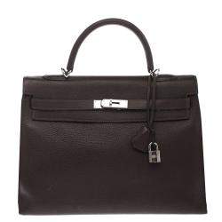 Pre Owned Hermes Cacao Togo Leather Palladium Hardware Kelly Sellier 35 Bag
