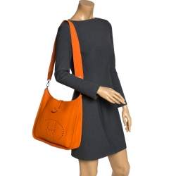 Hermes Orange Clemence Leather Evelyne III GM Bag