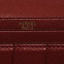 Hermes Rouge H Chevre Leather Bearn Gusset Wallet