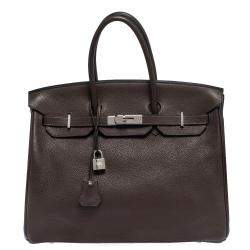 Hermes Cacao Vache Liegee Leather Palladium Hardware Birkin 35 Bag