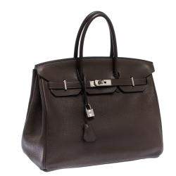 Hermes Cacao Vache Liegee Leather Palladium Hardware Birkin 35 Bag