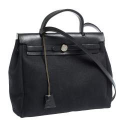 Hermes Black Canvas and Leather 2 in 1 Herbag 31
