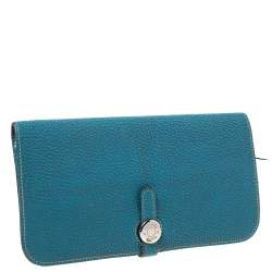 Pre Owned Hermes Blue Vache Liegee Leather Dogon Wallet