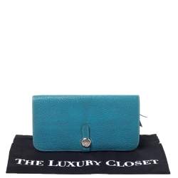 Pre Owned Hermes Blue Vache Liegee Leather Dogon Wallet