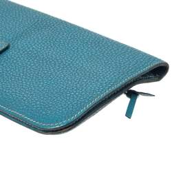 Pre Owned Hermes Blue Vache Liegee Leather Dogon Wallet