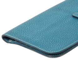 Pre Owned Hermes Blue Vache Liegee Leather Dogon Wallet