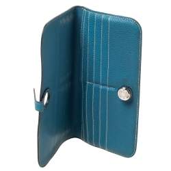 HERMES Bi-fold Long Wallet Dogon 120565 Taurillon Clemence Leather Blue  with Box