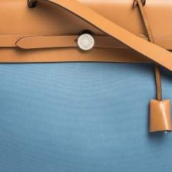Pre Owned Hermes Natural/Blue Canvas and Leather Herbag Zip 39 Bag
