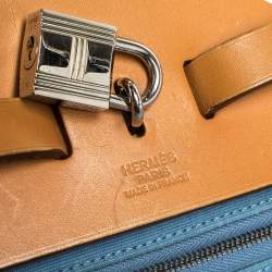 Pre Owned Hermes Natural/Blue Canvas and Leather Herbag Zip 39 Bag