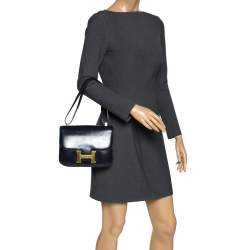 Pre Owned Hermes Blue Nuit Box Calf Leather Gold Hardware Constance 23 Bag
