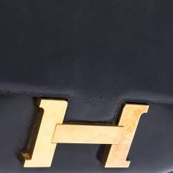 Pre Owned Hermes Blue Nuit Box Calf Leather Gold Hardware Constance 23 Bag