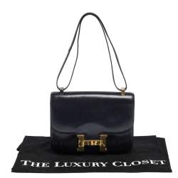 Pre Owned Hermes Blue Nuit Box Calf Leather Gold Hardware Constance 23 Bag