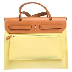 Pre Owned Hermes Natural/Soufre Canvas and Leather Herbag Zip 31 Bag
