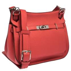 Pre Owned Hermes Rouge Casaque Clemence Leather Palladium Hardware Jypsiere 28 Bag
