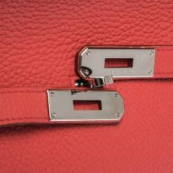 Pre Owned Hermes Rouge Casaque Clemence Leather Palladium Hardware Jypsiere 28 Bag