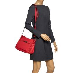 Pre Owned Hermes Rouge Casaque Clemence Leather Palladium Hardware Jypsiere 28 Bag