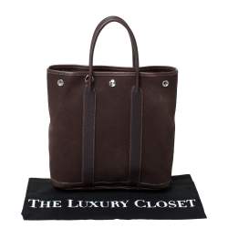 Pre Owned Hermes Moka Negonda Leather and Canvas Garden File PM Bag