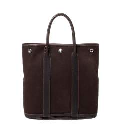 Pre Owned Hermes Moka Negonda Leather and Canvas Garden File PM Bag