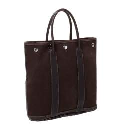 Pre Owned Hermes Moka Negonda Leather and Canvas Garden File PM Bag