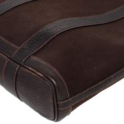 Pre Owned Hermes Moka Negonda Leather and Canvas Garden File PM Bag