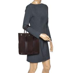 Pre Owned Hermes Moka Negonda Leather and Canvas Garden File PM Bag