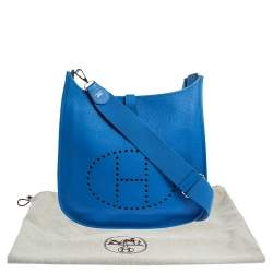 Pre Owned Hermes Blue Clemence Leather Evelyne III GM Bag